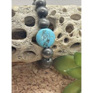 KOKOPELLI Turquoise Metal Beads Charm Stretch Bracelet Western Southwest Unisex